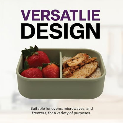 Silicone Bento Box, 2 Compartments, BPA-Free, Leak-Resistant, Dishwasher and Microwave Safe, Perfect for Work, Travel & Meal Prep, (Green) - style: 2 Compartments