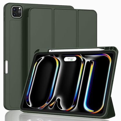 ZryXal iPad Pro 11 Inch Case (M5) 2025/ (M4) 2024 (Model: A2836/A2837/A3006), Trifold Stand Smart Cover with Pencil Holder and Soft TPU Back, Auto Wake/Sleep (Dark Green) - color: Dark Green