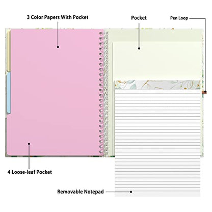 Rimilak Spiral Clipboard Folio with Refillable Lined Notepad, 14.5 x 9.8 In, Hardcover Cover with 5 Interior Pockets, Elastic Band and Pen Loop Series. Cute Stylish Clipfolio, Bohe Leaves - color: Bohe Gold Leaves