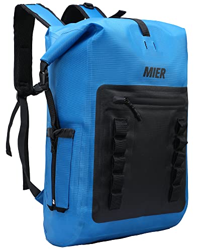 MIER Roll Top Waterproof Backpack Floating Dry Bag for Men Women | Heavy Duty Dry Sack, Cushioned Back, Multi-Pockets, Adjustable Chest Strap,For Kayaking Beach Boating Swimming Hiking Travel - color: Blue
