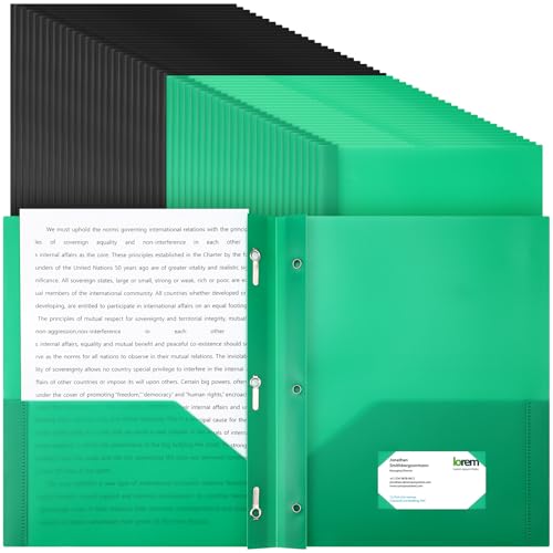Patelai 48 Pcs Plastic Folders with 2 Pockets and 3 Prongs Home Folders with Card Slot Letter Size Heavy Duty Report Covers for Back to School(Green, Black,Classic) - color: Green, Black, style: Classic