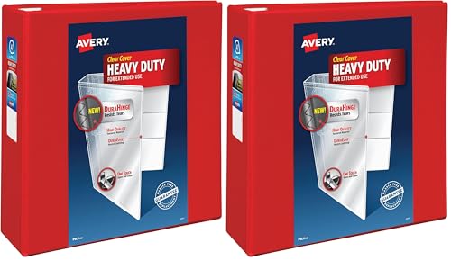 Avery Heavy-Duty View 3 Ring Binder,4 Inch One Touch EZD Rings,4.5 Inch Spine,1 Red Binder (79326),(Pack of 2) - size: 4" (Pack of 2)