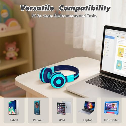 SIMOLIO 2 Pack Kids Bluetooth Headphones with Share Port, 75/85/94dB Volume Limit for Toddler Teens, Wireless Headsets with USB C Charging, Foldable Headphone w/HD Mic for School Airplane iPad PC - color: Mint&Grey