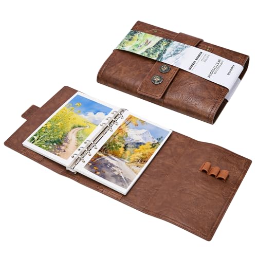Lightwish Watercolor Sketchbook, 100% Cotton 300gsm Acid Free Cold Press, 6.69" x 3.94", 20 Sheets, Binder Bound & Refillable Paper for Artists,Adults,Students, Travel Art Journal - color: Brown