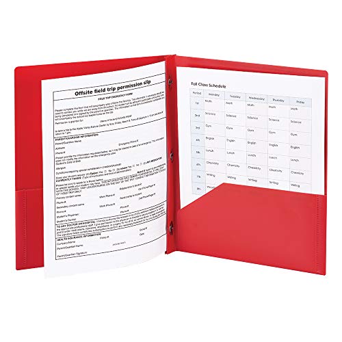 Smead Poly Two-Pocket Folder, Three-Hole Punch Prong Fasteners, Letter Size, Red, 3 Per Pack (87730) - color: Red
