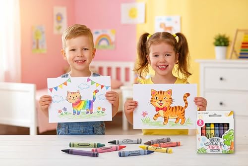 WOSWEL Super Washable Jumbo Crayons Bulk - 12 Packs With 8 Bright Colors, Non-Toxic Easy-Grip Fat Crayons for Toddlers Ages 1-3 2-4, Classroom Party Favor School Supplies