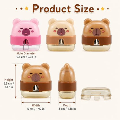 3 PCS Cute Pencil Sharpeners, Kids Pencil Sharpener Handheld, Fun Pencil Sharpener, Funny Manual Sharpeners Cartoon with Lid, Kawaii Capybara Stationary Gifts Mini School Office Supplies