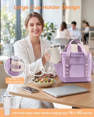 LOVEVOOK Insulated Lunch Bag for Women men, Large Leakproof Adult Lunch Box | 180° Wide Opening, Fits 40oz Cup, Heat-Sealed Leakproof, 4-Layer Thermal Insulation, Multi-Functional DIY Webbing - color: Purple, size: Large-11L