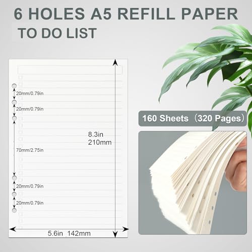 Toplive A5 Filler Paper To Do List, 6 Ring Planner Binder Inserts 160 Sheets，Daily Checklist Loose Leaf Refill Papers for Notebook & Budget Binder - style: 2Pack To Do List