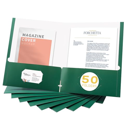 Zzrywuty File folders with Pockets,Green Two folders for documents,50 Pack Paper Folders with Card Slot,Letter Size,School Students,Business,Home and Office Workers - color: Dark Green-50pcs