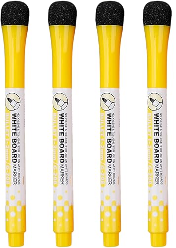 4 Pcs Magnetic Whiteboard Pen, Writing Drawing Erasable Board Marker, Dry and Wet Erase Markers Markers Office Supplies (Yellow Ink) ﻿