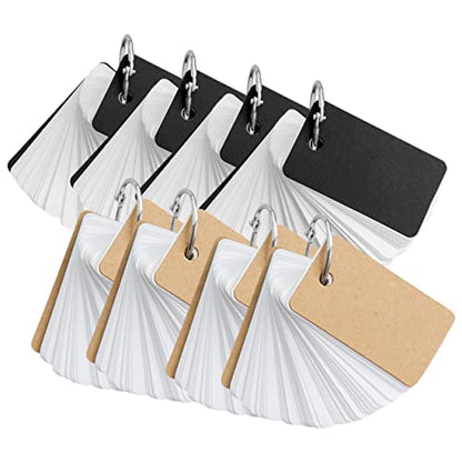 Lurrose 8pcs Blank Flashcards with Binder Ring Portable Memory Cards for Studying Simple Black Paper Cover and Kraft Paper Design for Notes DIY Learning Tools - size: 7X4CM