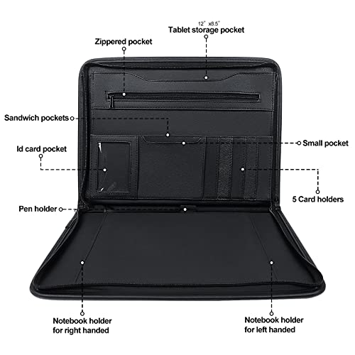 Zippered Padfolio Portfolio Binder, Leather Business Portfolio, & 8.5 x 11 Legal Pad, Office Supplies Organizer, Black Zippered Pocket, Planners, Resume, Briefcase for Travel and Interview - size: Black-13.5x10x1 inch
