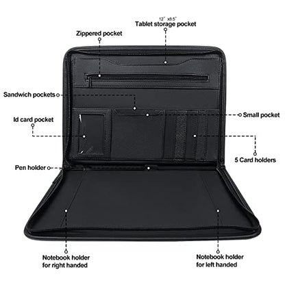 Zippered Padfolio Portfolio Binder, Leather Business Portfolio, & 8.5 x 11 Legal Pad, Office Supplies Organizer, Black Zippered Pocket, Planners, Resume, Briefcase for Travel and Interview - size: Black-13.5x10x1 inch