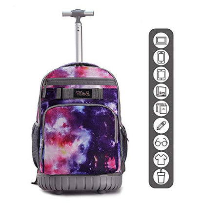 Tilami Rolling Backpack 18 inch Wheeled Backpack School College Student Travel Trip Boys and Girls - color: Galaxy Purple