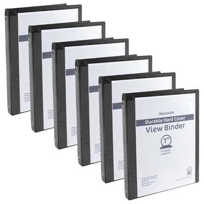 Trail Maker 1 inch Binders (50 Pack),3 Ring Hardcover Binders in Bulk with Clear View Cover, Pockets for Classroom, Office, Portfolios | Bulk School, Teacher, Office Supplies (Black Only Pack) - color: Black Only Pack