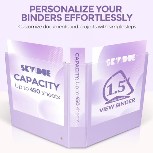 SKYDUE 3 Ring Binders, 1.5 Inch D-Ring, Purple | Holds 450 Sheets of 8.5x11 Paper, Custom View Cover with 2 Interior Storage Pockets, School & Office Supplies - color: Purple