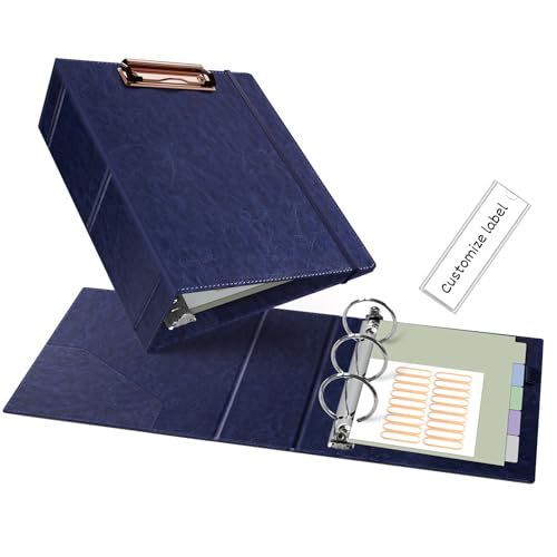 Ospelelf 2 Inch Mini Binder 3 Ring, Vintage Leather Clipboard Binders Dividers with Tabs 5.5" x 8.5", Professional Binder Organizer, Navyblue - color: Navyblue, size: Mini 2in（ 5.5" x 8.5"）