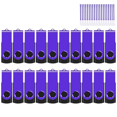 1GB 20-Pack USB Flash Drives Bulk EASTBULL USB 2.0 Thumb Drive,Purple | Swivel Pen Drive with Lanyards for Data Storage 1GB 20 Packs Bulk Thumb Drives, Purple - color: 20PCS-Purple, size: 1GB
