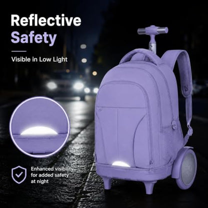 gxtvo Large Wheels & Quiet Glide | Rolling School Backpack for Women & Girls - Water-Resistant Wheeled Bag with Lunch Box for Office, Travel & College - Purple - color: Rolling Backpack Reflective Purple