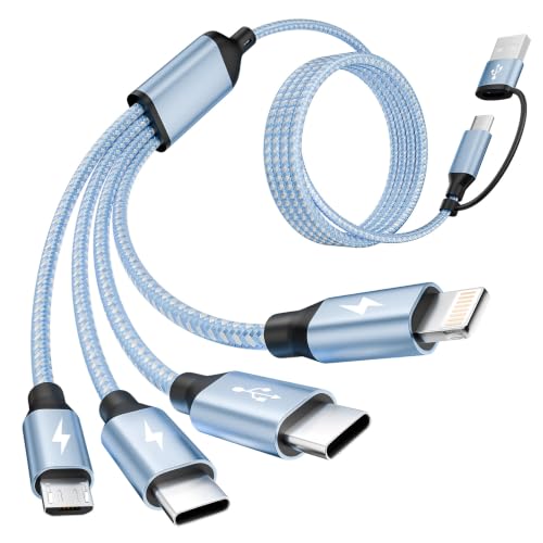 MPATIBY 4 in 2 Multi Charging Cable,Dual Type-C Multiple Charger Cable,USB A/C Charging Cables for Multiple Devices with IP/Micro/USBC Port, Universal USB C Cable Phone Charger Cord for iP16-12,Blue - color: Blue+White, size: 1Pack5FT