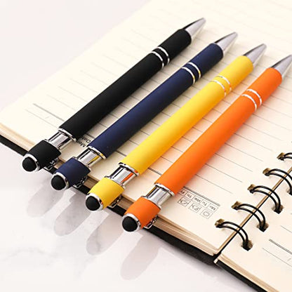 Oddmoal Ballpoint Pen with Stylus Tip, Soft Touch Click Metal Pen, 1.0mm Medium Point, Black Ink, 12 Count(Dark Blue) - color: Dark Blue - 12 Pens