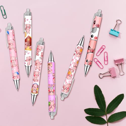 Idealmuzik Pink Pig Pens Set – Cute Piggy Gel Pens for Animal Lovers – Fun Writing Stationery Gift for Office, or Journaling – New Year Gifts, 6 Pack - style: Pig