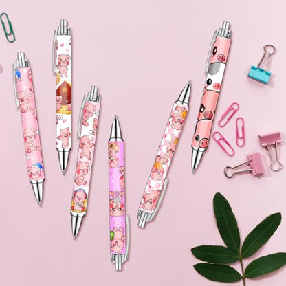 Idealmuzik Pink Pig Pens Set – Cute Piggy Gel Pens for Animal Lovers – Fun Writing Stationery Gift for Office, or Journaling – New Year Gifts, 6 Pack - style: Pig