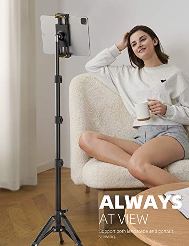 Lamicall Tablet Floor Tripod Stand - 64.9" Tablet Holder Mount with Adjustable Height for Watching, Bluetooth Remote, for 4.7-13" iPad Pro 12.9 11 10.5 Mini, Air, iPhone, Galaxy Tabs
