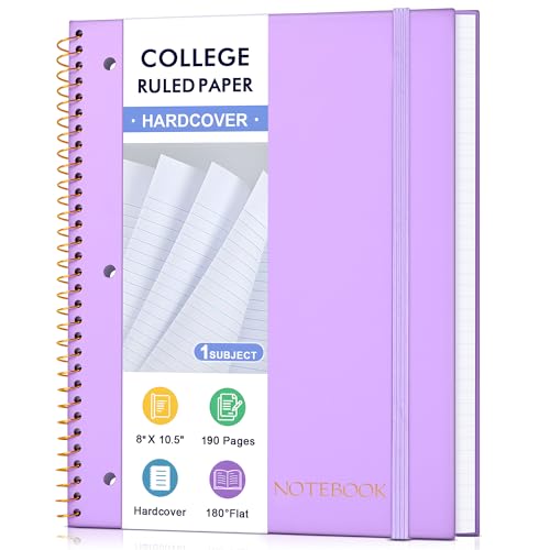 MUAHLIUB Spiral Notebook College Ruled Paper 8" x 10-1/2", 1 Subject Spiral Notebook, 3-Hole Punched Perforated Pages Ideal for School, Office, Writing, 95 Sheets Lined Journaling Notebook, Purple - color: Purple, size: College Ruled