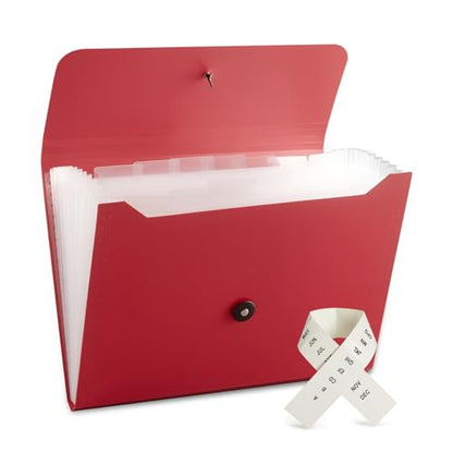 Nicfaec Expanding File Folder with 13 Pockets, Red, Polypropylene, 12.99" x 9.45" x 1.1" - color: 1pcs-red
