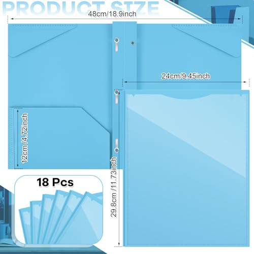 Henoyso 18 Pcs Plastic Folder with Clear Front Pocket and 3 Prong Plastic Folders with Card Slot Pocket Folders with Prongs for School Office (Light Blue) - color: Light Blue