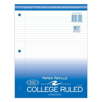 Roaring Spring Loose Leaf Paper, 500 Sheets, 8"x11" White 15# College Ruled Notebook Filler Paper With Margin, 3-hole Punched, Proudly Made in the USA (Pack of 1) - size: 11" x 8.5" (Pack of 1), style: Pack of 1