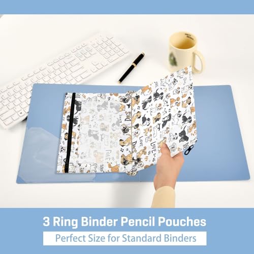 Kcldeci Pencil Pouch for 3 Ring Binder, Breeds Drawn Dogs 2 Pack Binder Pencil Pouch with Clear Window Pencil Bags with Zipper Pencil Case for binder - color: B01