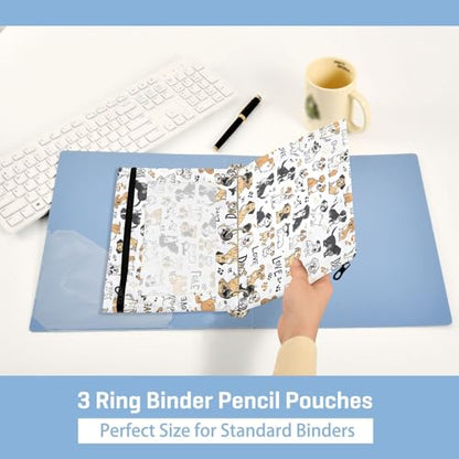 Kcldeci Pencil Pouch for 3 Ring Binder, Breeds Drawn Dogs 2 Pack Binder Pencil Pouch with Clear Window Pencil Bags with Zipper Pencil Case for binder - color: B01