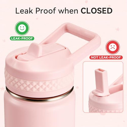 Fijinhom 12 oz Kids Water Bottle, Toddler Water Bottle with Straw, Boys&Girls Bottle for School, 304 Stainless Steel Vacuum Insulated Bottle for Kids, BPA-Free, Leak-Proof, Pink - color: Pink