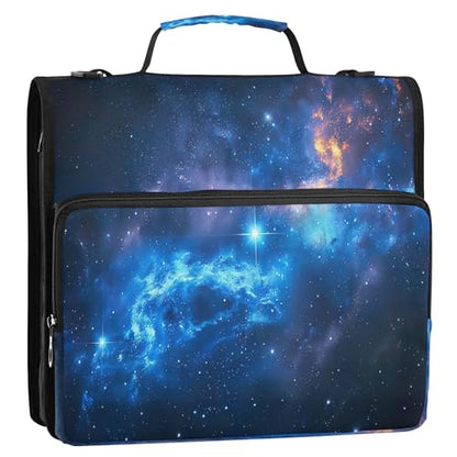 3 Ring Zipper Binder Galaxy Binder Organizer Portfolio with File and Shoulder Strap & Handle Large Capacity File Folder - color: Galaxy