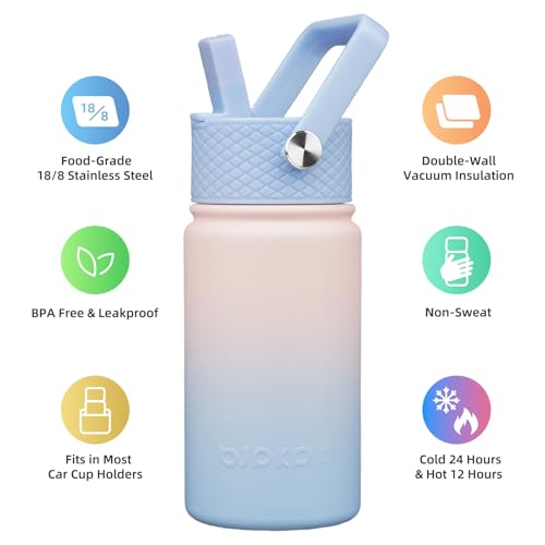 BJPKPK Insulated Water Bottle, 15oz Stainless Steel with Straw Lid | Leak Proof, BPA-Free, Vacuum Insulated, Keep Drink Cold & Hot, Metal Water Bottle for Travel, Gym, Office, Cupholder Friendly - color: Sunset Clouds, style: N-15oz-Color Lid
