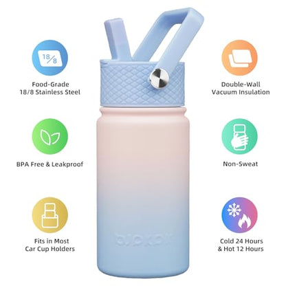 BJPKPK Insulated Water Bottle, 15oz Stainless Steel with Straw Lid | Leak Proof, BPA-Free, Vacuum Insulated, Keep Drink Cold & Hot, Metal Water Bottle for Travel, Gym, Office, Cupholder Friendly - color: Sunset Clouds, style: N-15oz-Color Lid