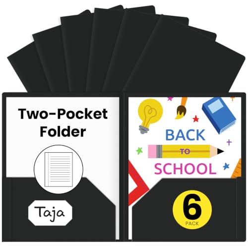 Taja Plastic Folders with Pockets (6 Pack, Black), 2-Pocket Folders with Business Card Slot, Heavy Duty, Fit Letter Size Documents, Perfect for School, Office & Business - color: C-black, size: 6 Pack