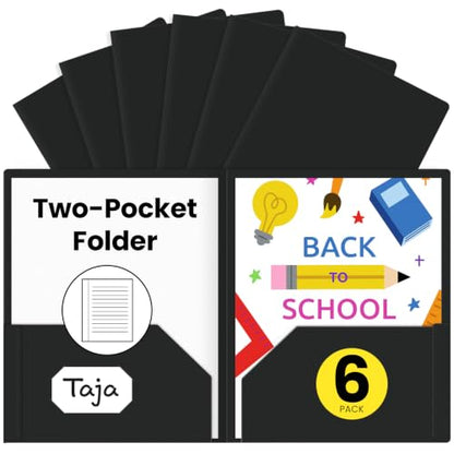 Taja Plastic Folders with Pockets (6 Pack, Black), 2-Pocket Folders with Business Card Slot, Heavy Duty, Fit Letter Size Documents, Perfect for School, Office & Business - color: C-black, size: 6 Pack
