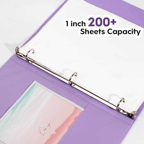 COMIX Standard 3 Ring Binder 1 inch with Clear View Cover, 1" Round Ring View Binder Holds 200 Sheets of US Letter Size Paper for School Office Supplies, 6 Pack (Pale Purple) - color: Pale Purple, size: 1 inch