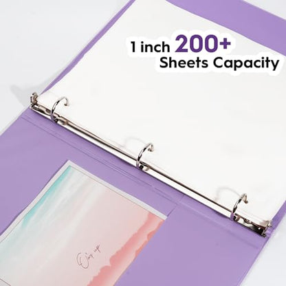COMIX Standard 3 Ring Binder 1 inch with Clear View Cover, 1" Round Ring View Binder Holds 200 Sheets of US Letter Size Paper for School Office Supplies, 6 Pack (Pale Purple) - color: Pale Purple, size: 1 inch
