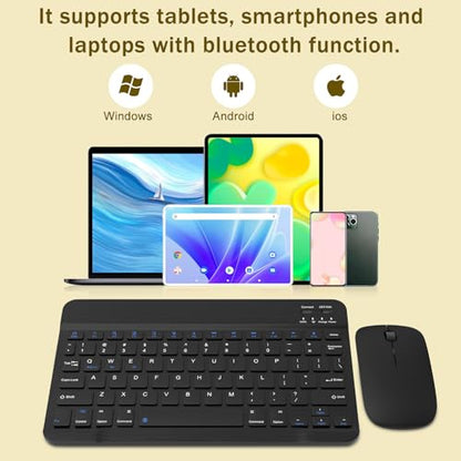 Rechargeable Bluetooth Keyboard and Mouse Combo, Universal Ultra-Slim Wireless Keyboard Mouse Set for Android Windows iPad iPhone Samsung Tablet Portable Compact Keyboard Set (Black) - color: Black