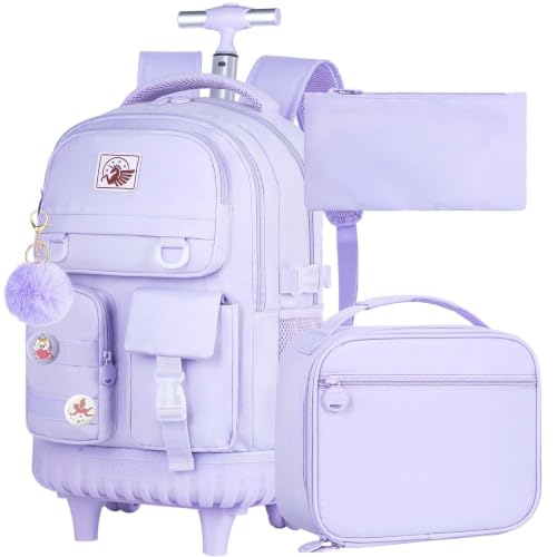 WZLVO Rolling Backpack for Girls, 21 inch Water Resistant Roller School Bag with Wheels, Wheeled Backpacks Set for Teen Women Elementary Travel - Purple - color: Purple