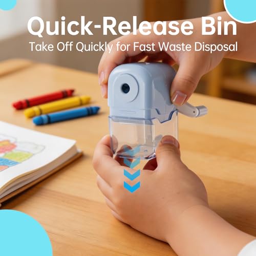 Crayon Sharpener Compatible with Crayola, Manual Hand Crank Crayon Sharpener, Transform Dull Crayons into Sharp, with Removable Shavings Container, for Home, Art Projects, and Travel, Blue