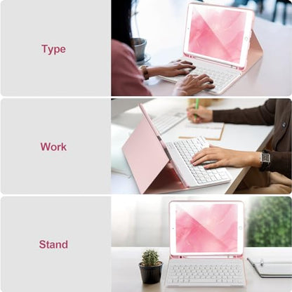 AHYWTAN Keyboard Case for iPad 9/8/7th Gen 10.2’’,Case with Bluetooth Keyboard for iPad 9th Gen with Pencil Holder,Pink-W - color: Pink-W