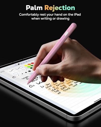 MoKo Pencil for iPad (A16) 11th 10th Gen, Stylus Pen for 2018-2026 Apple iPad 11/10/9/8/7/6/A16, Mini 7/6/5, Air M3/M2 11"/13"/5/4/3, Pro M4 13"/12.9"/11" Tilt Sensitivity, USB-C Fast Charging, Pink - color: Pink