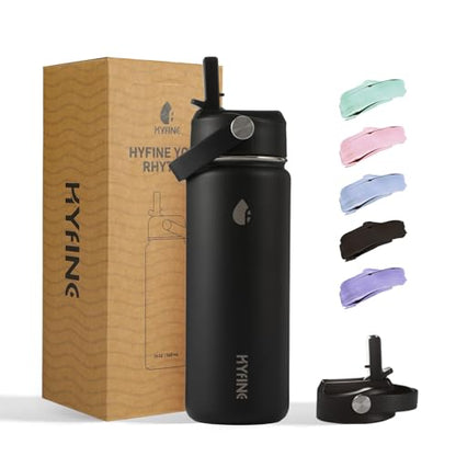 Stainless Steel Water Bottle with Straw Lid, 18oz Insulated Vacuum Bottle with Carrying Loop, Dishwasher Safe，uitable for use in schools, Offices, and outdoor activities (BLACK) - color: Black