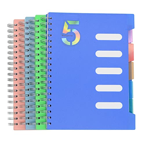 5 Subject Notebook, 4 Pcs 4 Color 10 Inch x 7 Inch B5 Spiral Notebook With Waterproof Plastic Softcover, 300 Pages 80 Gsm College Ruled Papers With 5 Sheets Colorful Movable Dividers (4 Color) - color: 4 Color